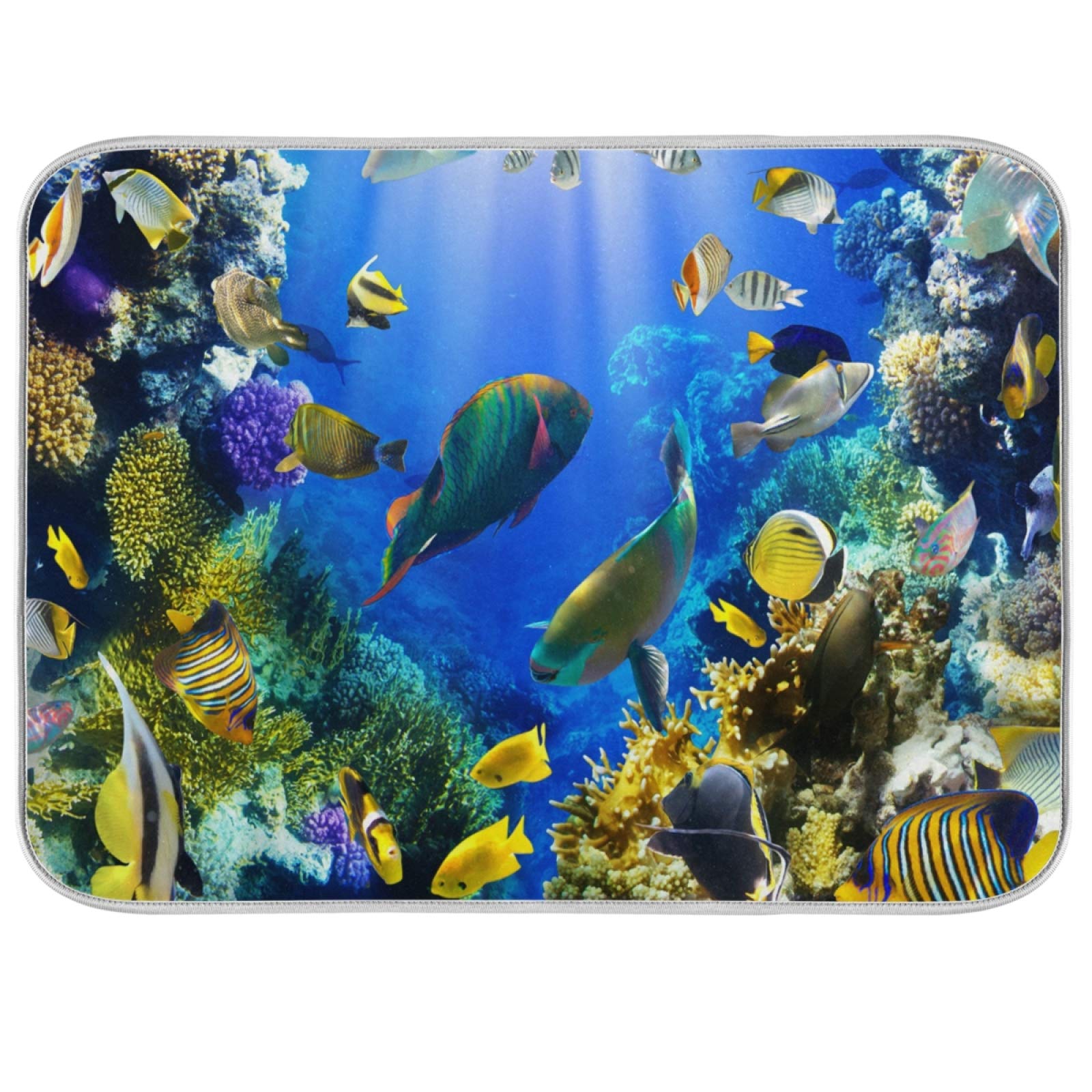 ATTX Ocean Fish Dish Drying Mat for Kitchen - Eco-Friendly, Heat Resistant & Dishwasher Safe Countertop Mat (24x18 Inches) | Perfect for Drying Dishes, Utensils & Cookware - Ideal for Kitchen Countertops & Sink Areas