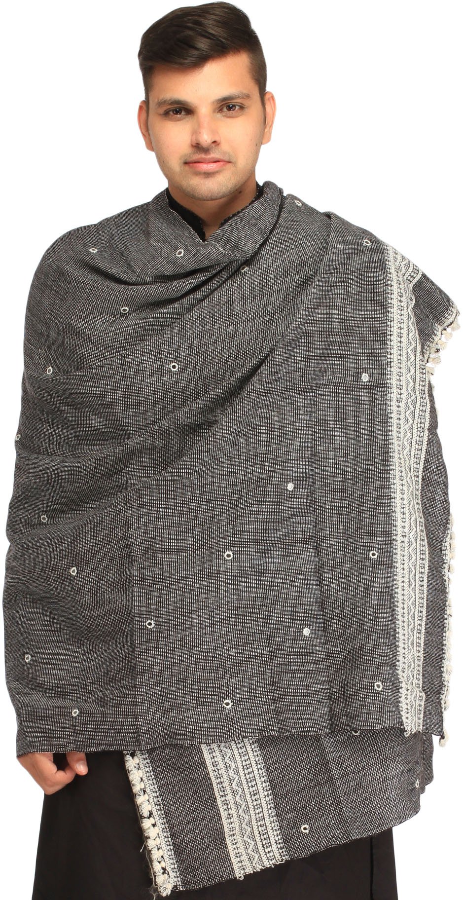 Authentic Kutch Men's Shawl - Handwoven Wool with Embroidered Mirrors & Decorative Border | Perfect for Winter Fashion, Festive Wear & Cultural Events