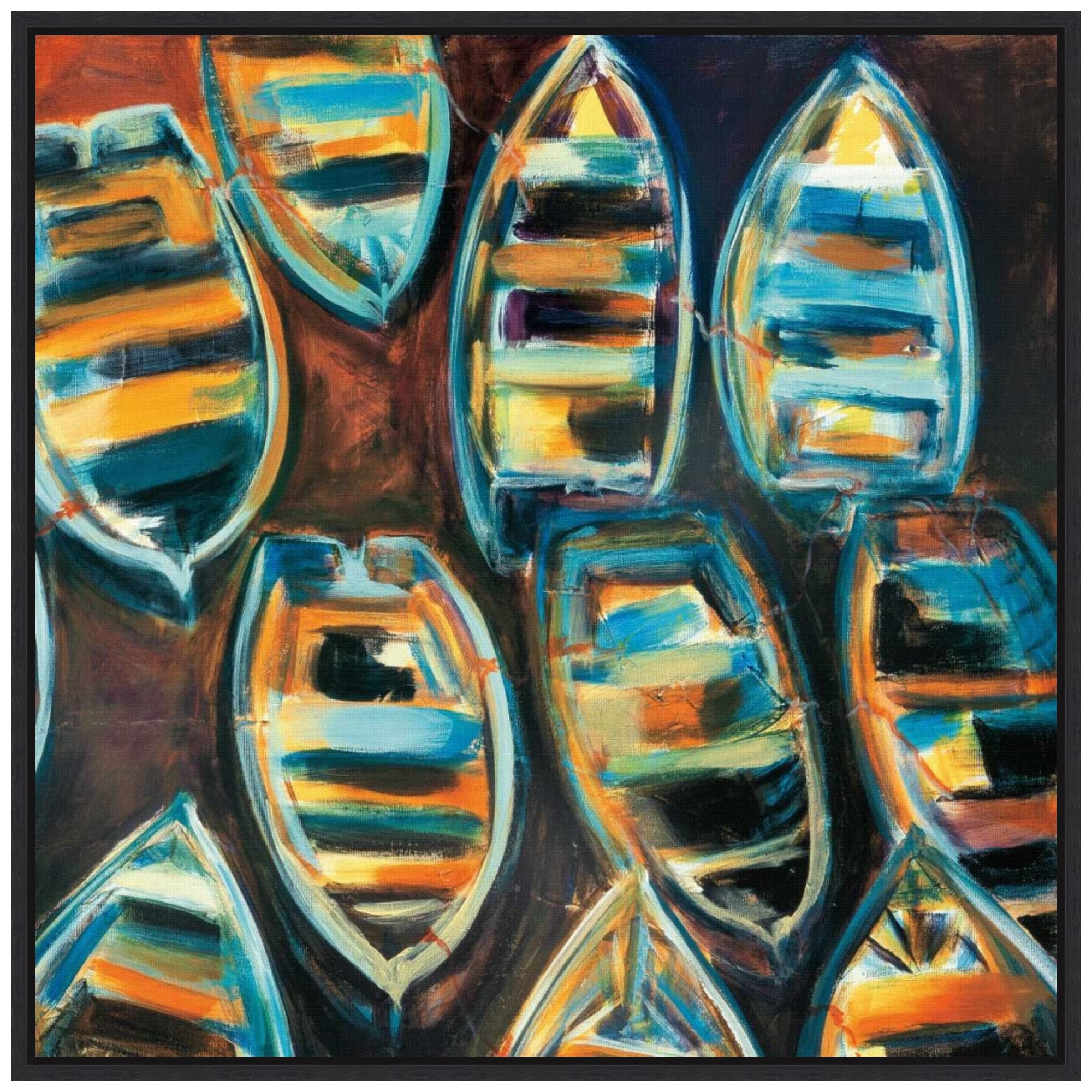 Amanti Art Framed Canvas Wall Art Print - Boat Pods by G.A. Hickman, 22x22 Inches, Sylvie Black Frame - Coastal Decor for Living Room, Bedroom, Office
