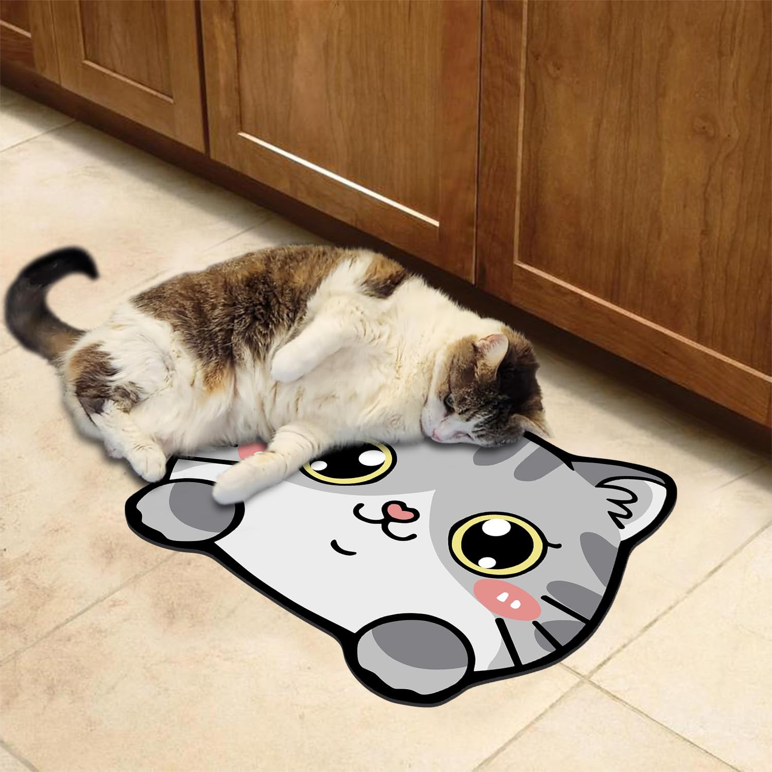 **Absorbent Cat Feeding Mat for Indoor Cats - Non-Slip, Quick-Dry, Easy Clean Pet Food & Water Bowl Mat - Stain-Resistant Grey 19