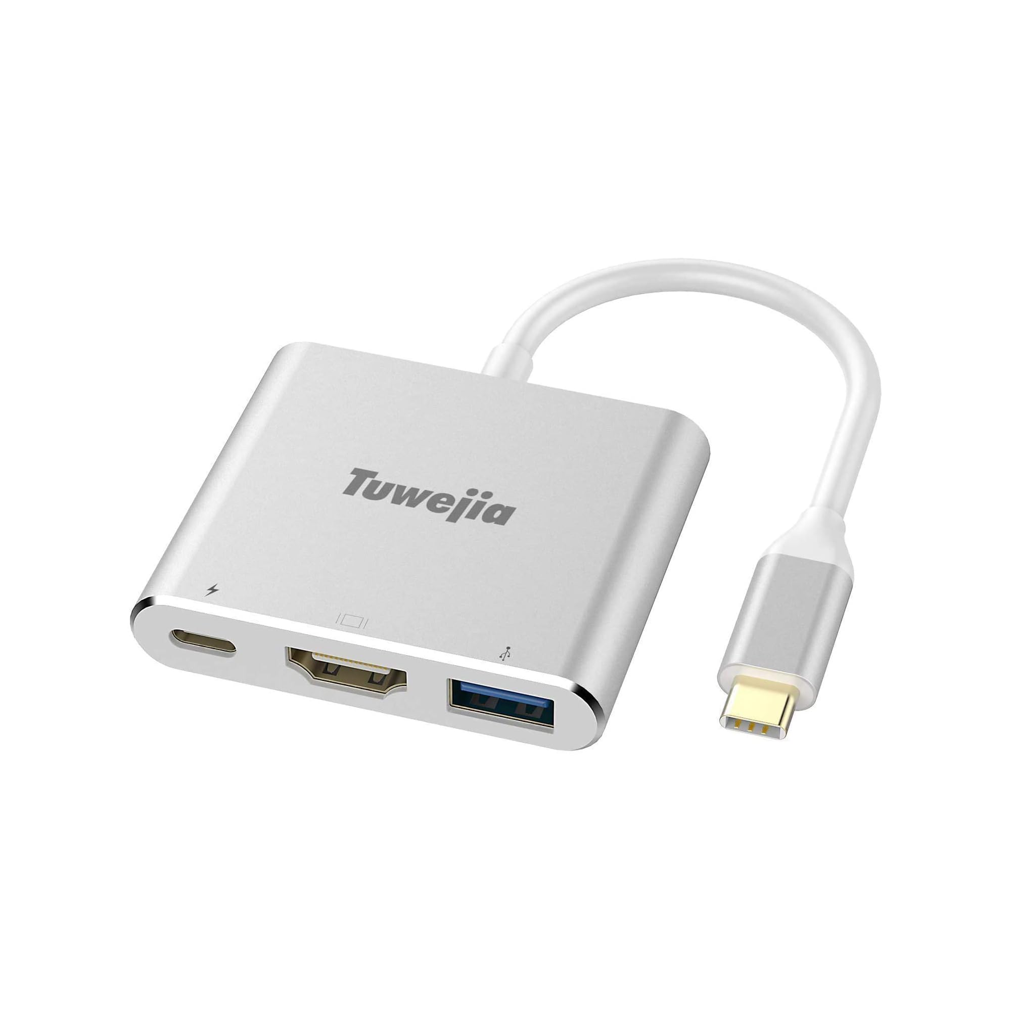 Tuwejia USB C to HDMI Adapter 4K 60Hz with Thunderbolt 3, USB 3.0 Hub, PD Charging Port - Multiport Dongle for MacBook Pro/Air, iPad Pro, Dell XPS - Perfect for Home Office, Presentations & 4K Video Streaming