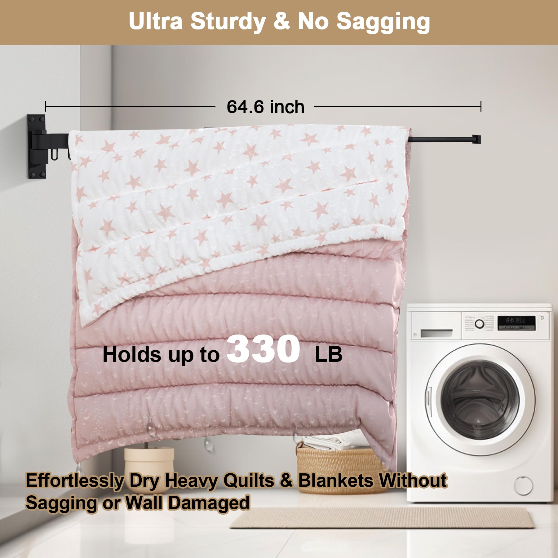 Foldable Wall Mounted Clothes Drying Rack - Heavy Duty Space Saving Laundry Hanger, Retractable Expandable Collapsible for Indoor & Outdoor Use - 64