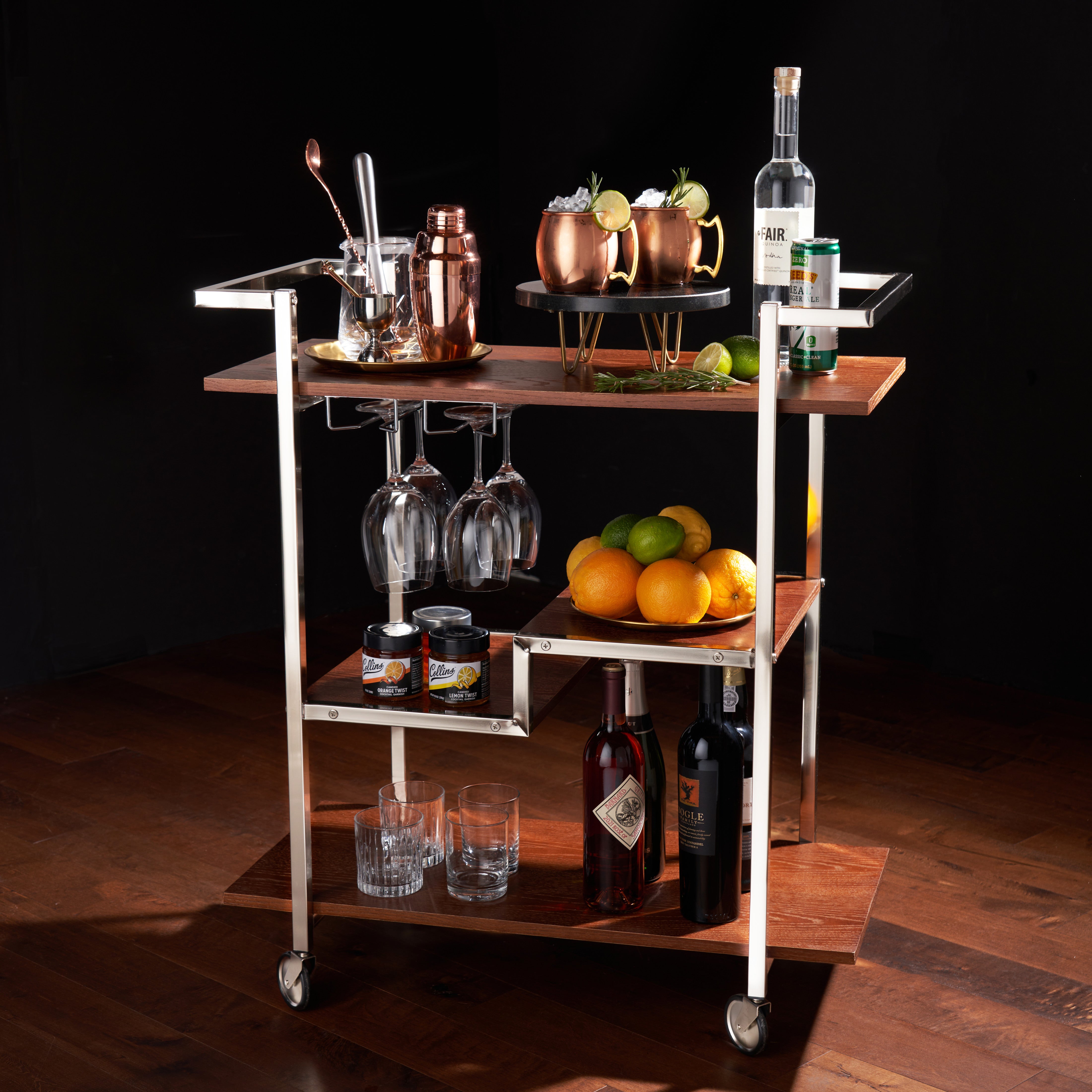 Harrison Bar Cart - Modern Rolling Serving Cart with Wheels for Home, Kitchen, Bar & Party | Perfect for Cocktails, Wine Storage & Living Room Decor