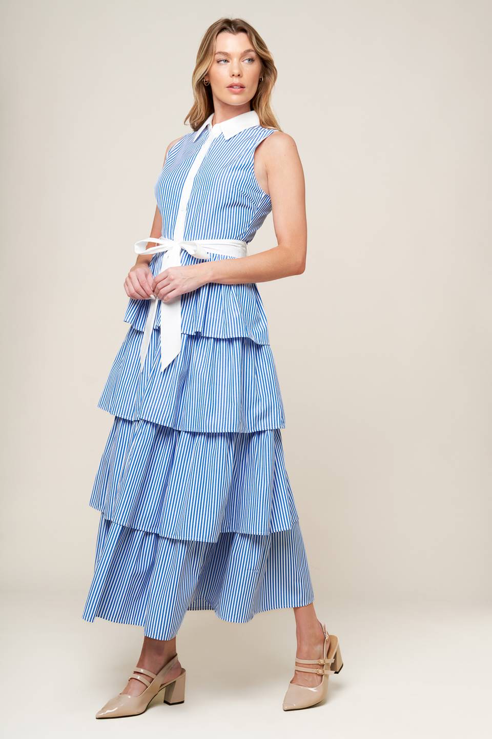 Graceful Blue & White Midi Dress - Elegant Floral Summer Dress for Women | Perfect for Beach Vacations, Garden Parties & Date Nights