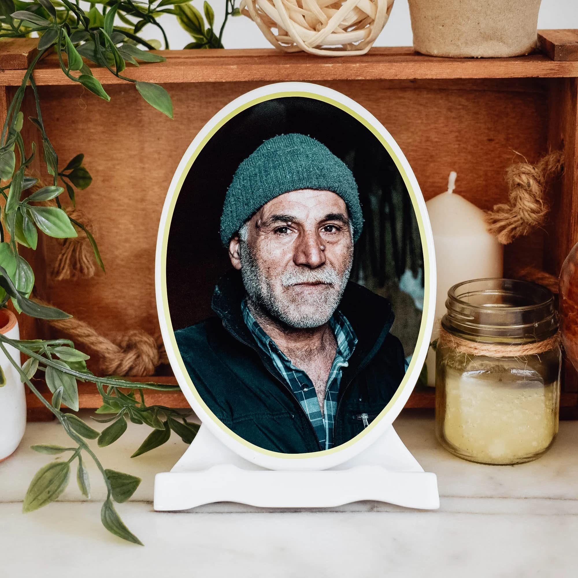 Personalized Ceramic Porcelain Oval Plaque for Headstones - Memorial Photo Plaque (5.12