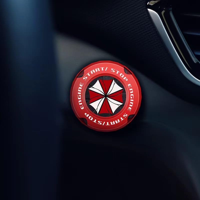 Universal Red Umbrella Push to Start Button Cover - Car Engine Start Button Protector - Durable Automotive Accessories for Men - Perfect for Daily Commute & Road Trips