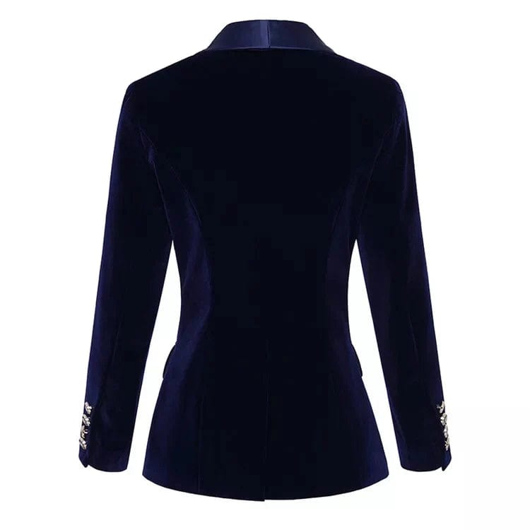 Elegant Navy Blue Velvet Tuxedo Blazer for Women with Shawl Lapel - Perfect for Weddings, Parties & Formal Events