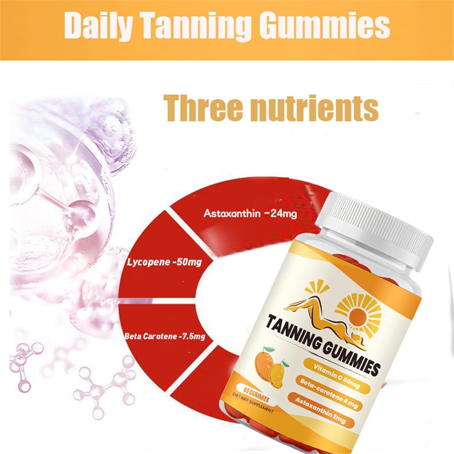 2025 New Bronze Bites Tanning Gummies - Sunless Tanning Supplement with Astaxanthin 24mg | Daily Self-Tanner Gummies for Women | Non-GMO, 60 Count | Perfect for Beach, Vacation & Natural Glow