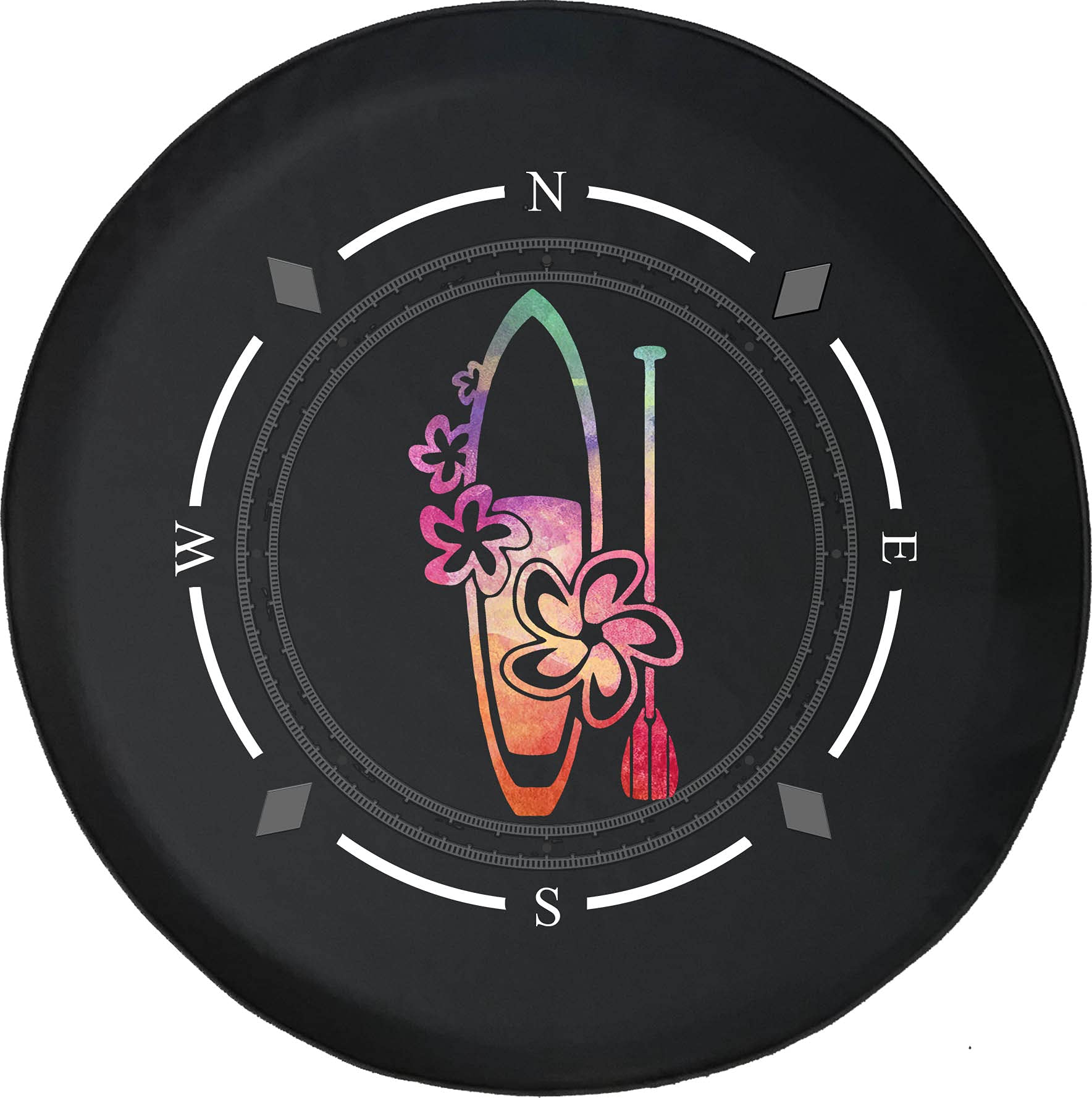 American Unlimited Spare Tire Cover with Compass & Watercolor Flower Design - Durable SUV, Trailer, RV Wheel Cover for Beach, Surf & Road Trips