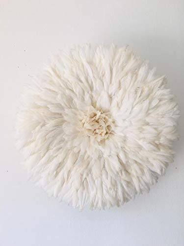 White Juju Hat - Boho Home Decor & African Wall Art, 29-31 Inch Large Bamileke Juju Hat for Living Room, Bedroom, or Wedding Decor