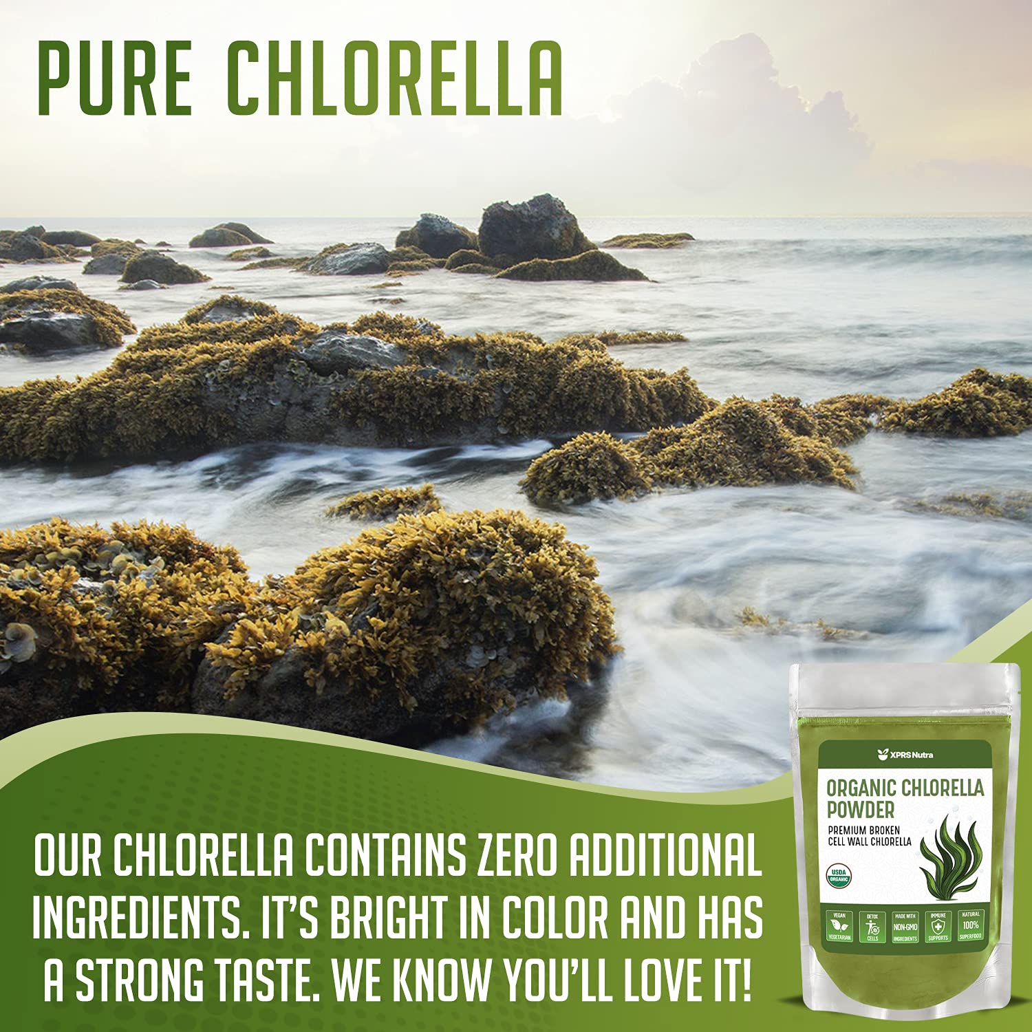 Organic Chlorella Powder with Broken Cell Wall - High in Chlorophyll & Protein - Vegan Superfood for Immunity Boost & Detox - Perfect for Smoothies, Juices & Wellness Shots (8oz)