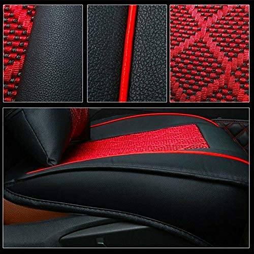 TYFYB 5-Seat Car Seat Cover Set - Cooling Mesh & PU Leather Front & Rear Seat Protectors with Pillows (Black/Red) - All Season Universal Fit for Cars, SUVs, Trucks - Perfect for Road Trips, Daily Commute & Pet Protection