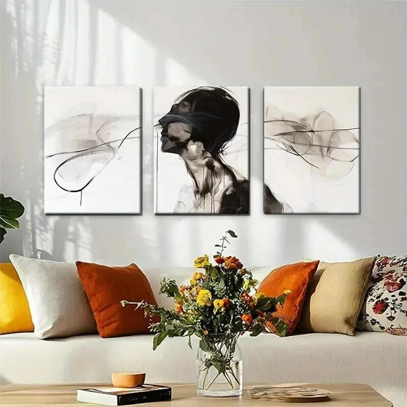 3-Piece Abstract Black and White Human Form Wall Art Set - 50x70cm Framed Canvas Prints | High Quality Australian Made Ready-to-Hang Wall Decor | Perfect for Living Room, Bedroom & Office Decor