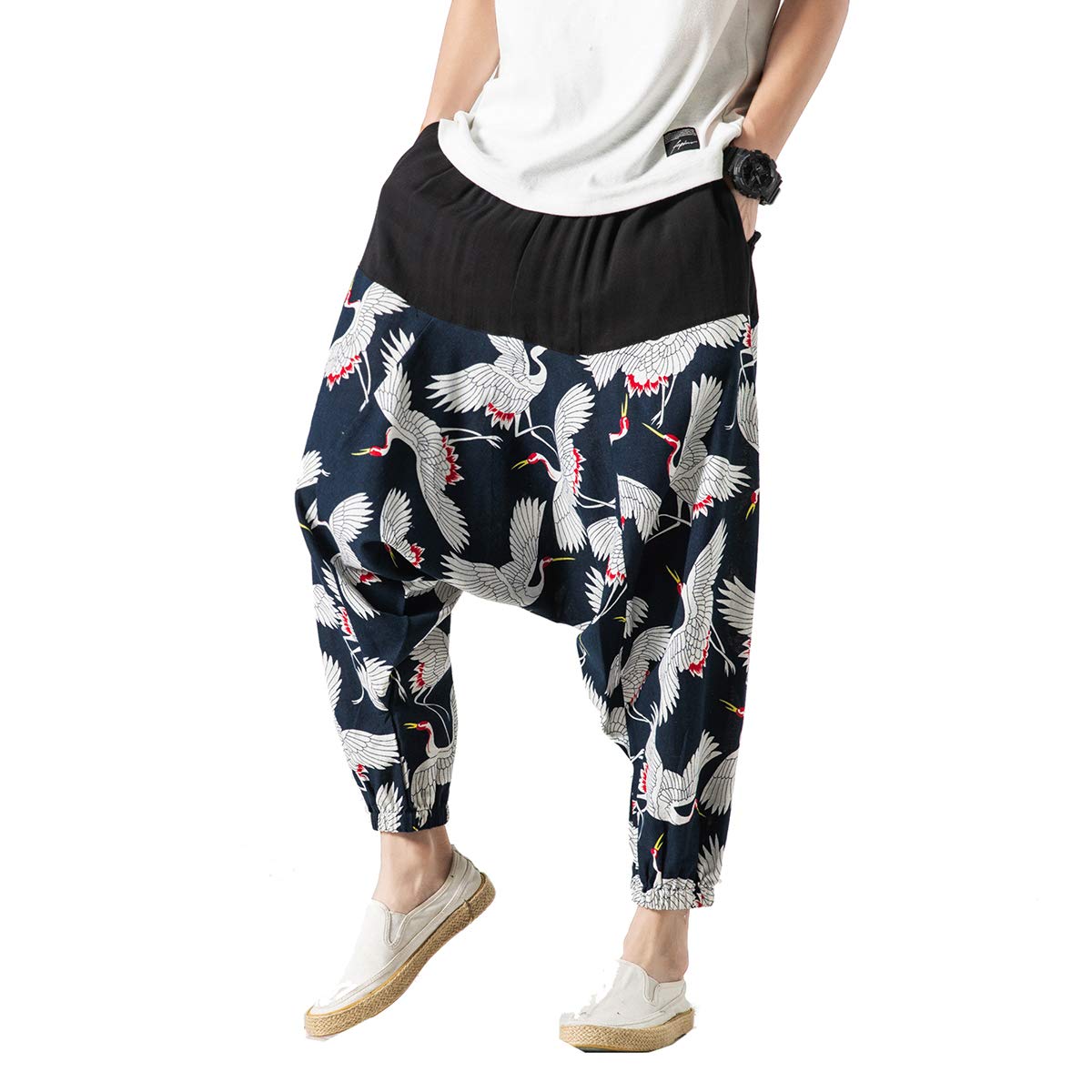 Seidarise Men's Harem Pants - Drop Crotch Lounge Pants, Plus Size Genie Yoga Joggers for Men - Comfortable Balloon Pants for Meditation, Yoga, and Casual Wear