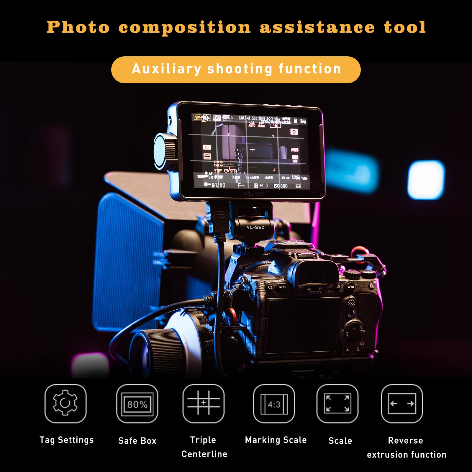 VILTROX DC-550 Pro 5.5-Inch Touchscreen DSLR Camera Field Monitor with Battery - On-Camera RGB Parade, Histogram, Waveform & Focus Assist - Perfect for Videography, Live Streaming & Outdoor Shooting