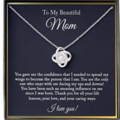 Personalized 'To My Beautiful Mom' Necklace - Heartfelt Birthday Gift from Daughter or Son - Forever Love Knot Pendant with Message Card & Gift Box - Elegant Jewelry for Mother's Day, Christmas & Special Occasions