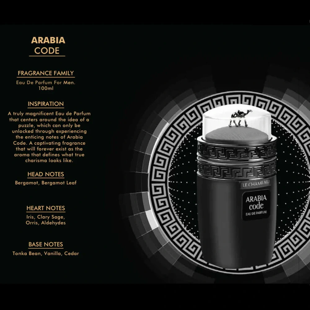 Arabia Code 3.4 oz Eau De Parfum for Men - Long Lasting Fragrance for Date Night & Special Occasions