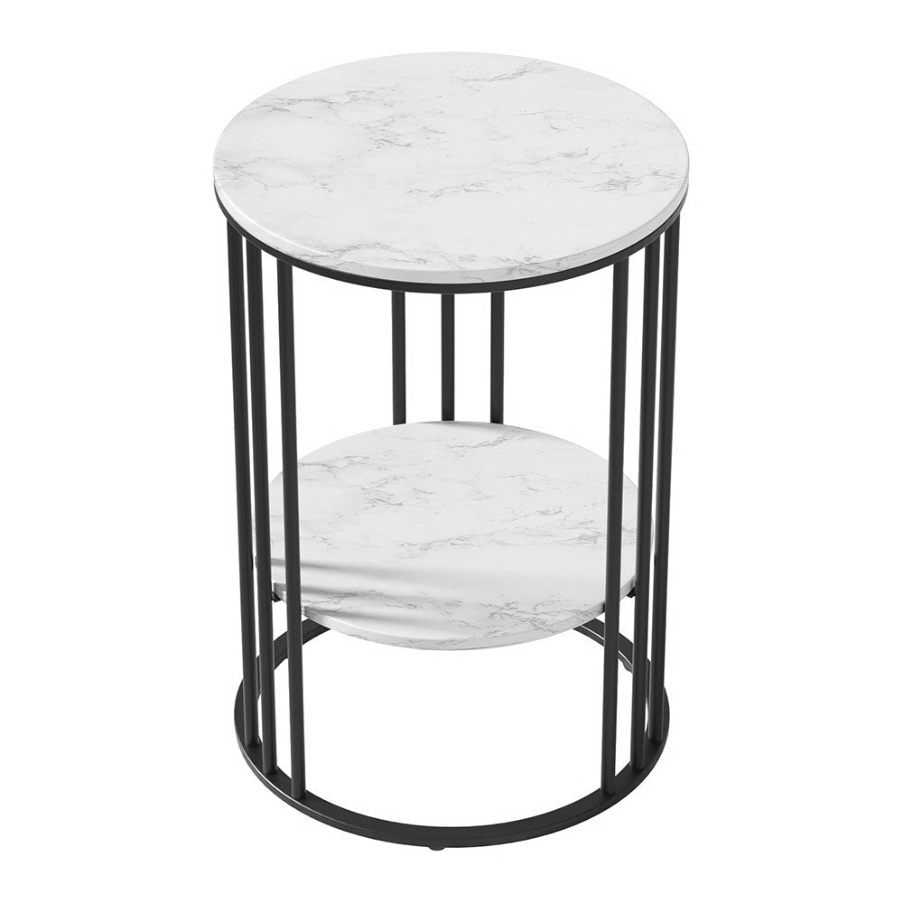 2-Tier Round Coffee Table with Marble Effect - Modern Living Room & Office Centerpiece for Home Decor