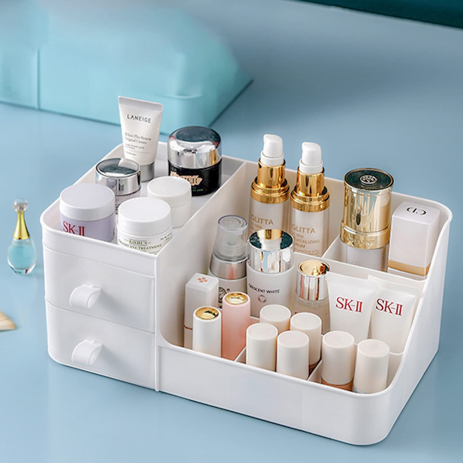 Polar White Makeup Organizer with Drawers - Cosmetic Storage for Lipstick, Brushes & Eyeshadow | Vanity & Countertop Beauty Organizer | Perfect for Bedroom, Bathroom & Travel