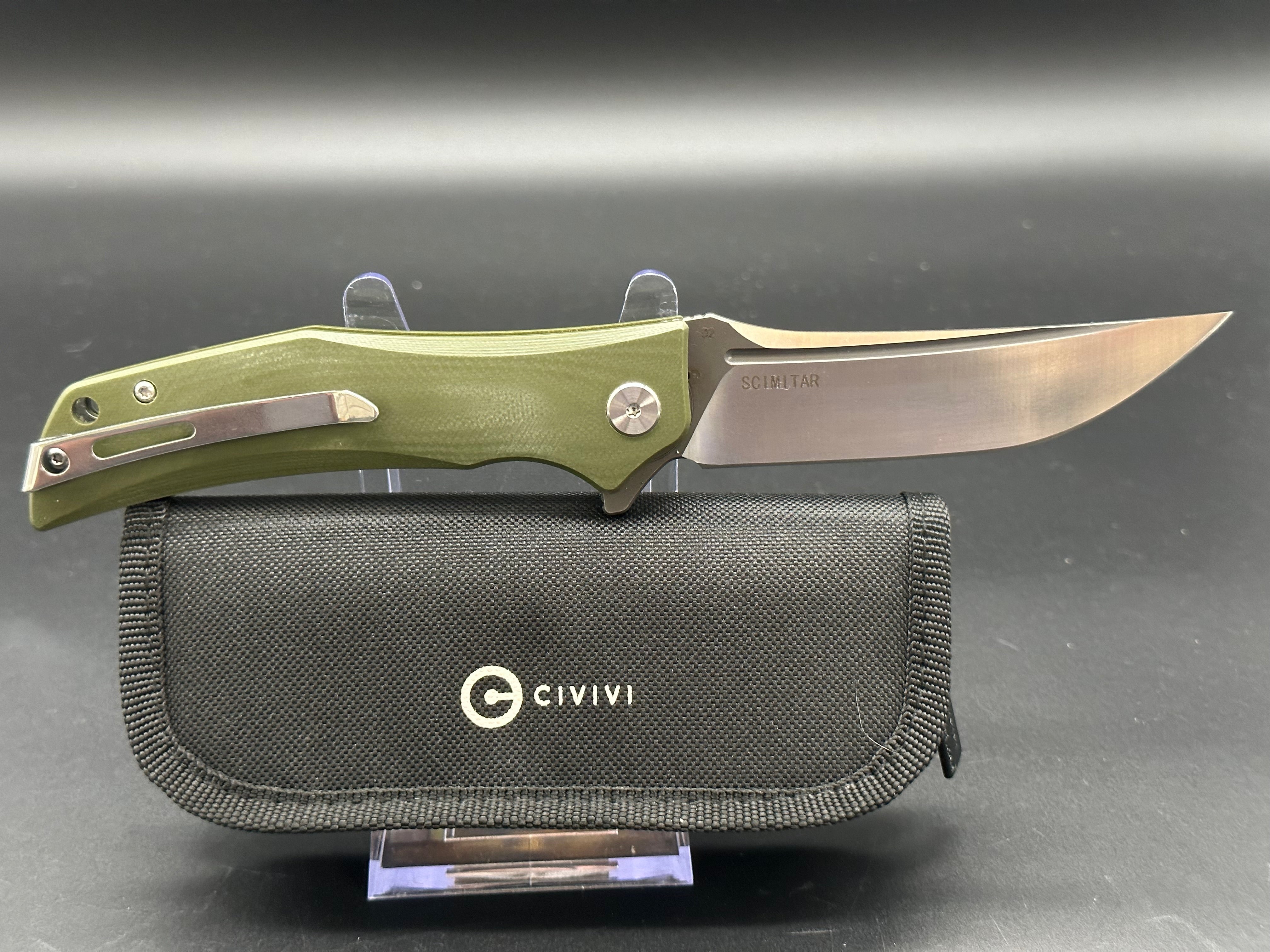 Bestech Scimitar Folding Knife - Green G10 Handle with D2 Steel Blade - Perfect for Camping, Hiking & Outdoor Survival