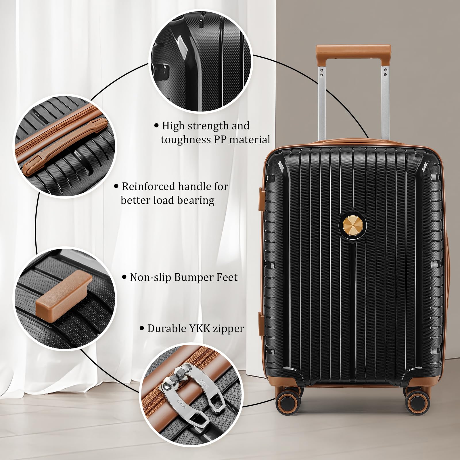 Joyway 5-Piece Hardside Luggage Set with TSA Lock, Spinner Wheels & PP Material - 20/24/28 Inch Black Carry-On Suitcase for Travel, Business Trips & Family Vacations