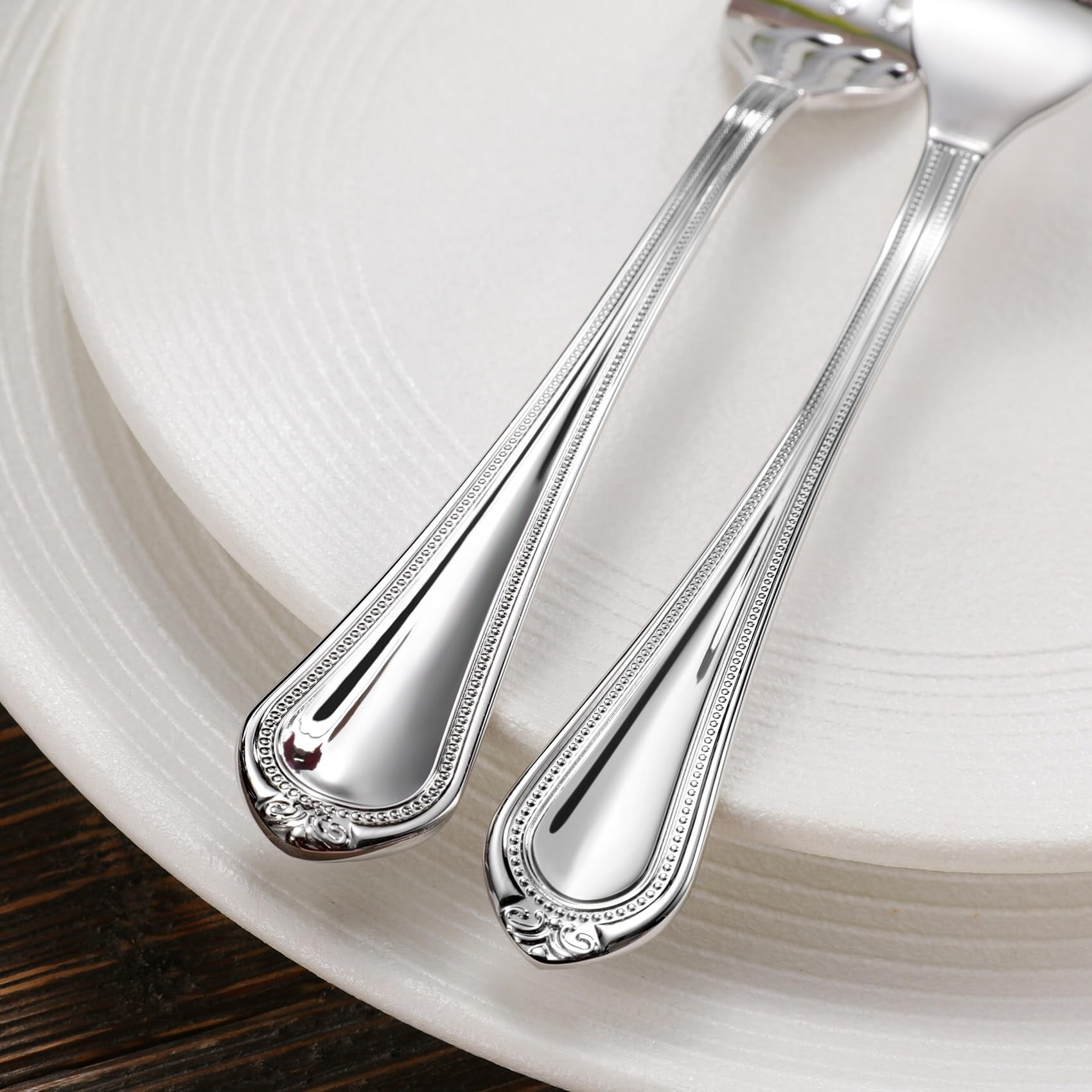 KEAWELL 4-Piece Premium Stainless Steel Spoon Set - 18/10 Silverware Teaspoons with Elegant Pearl Edge Design, Mirror Polished & Dishwasher Safe (6.4