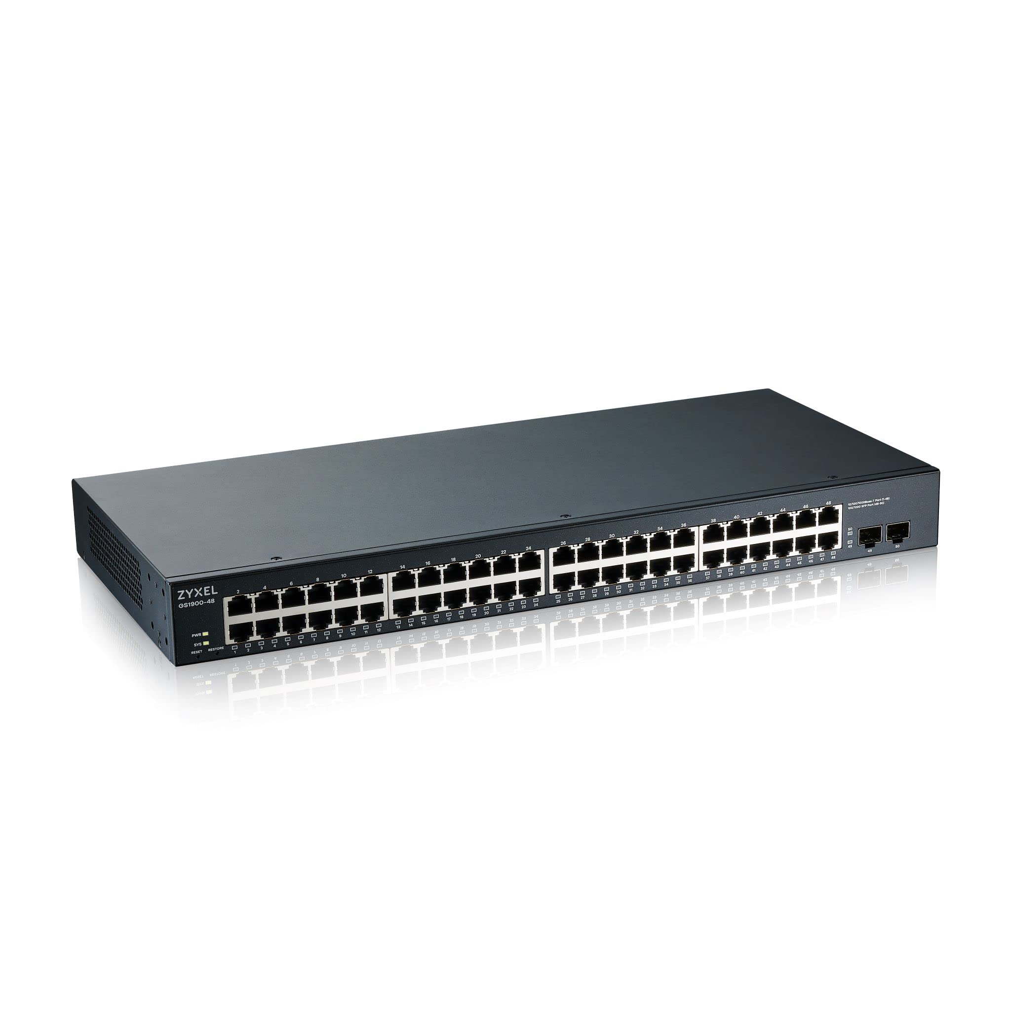 Zyxel GS1900-48 48-Port Gigabit Smart Managed Switch with Rackmount | Network Switch for Office, Data Center & Home Server Setup | High-Speed Ethernet Connectivity for Business & Gaming