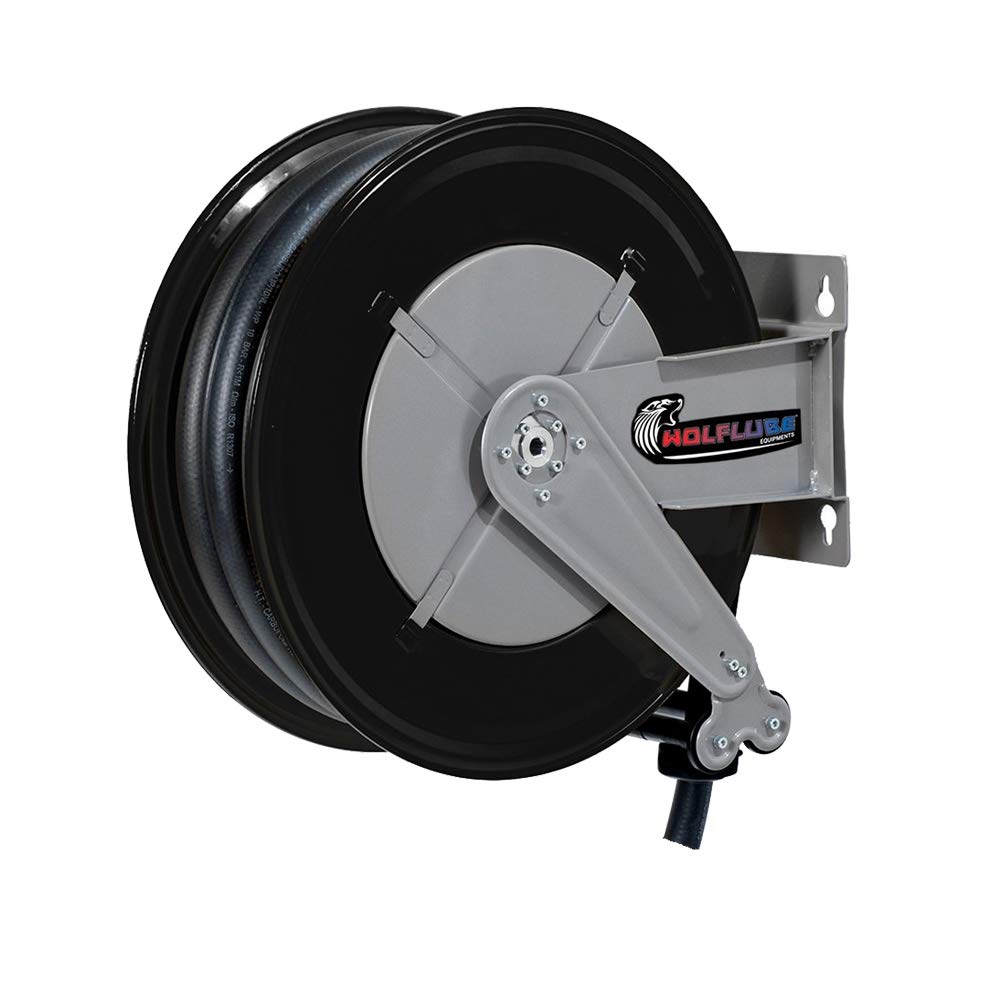 1/2 Inch Automatic Oil Hose Reel with 50 ft Heavy Duty Hose - Perfect for Garage, Workshop & Industrial Use