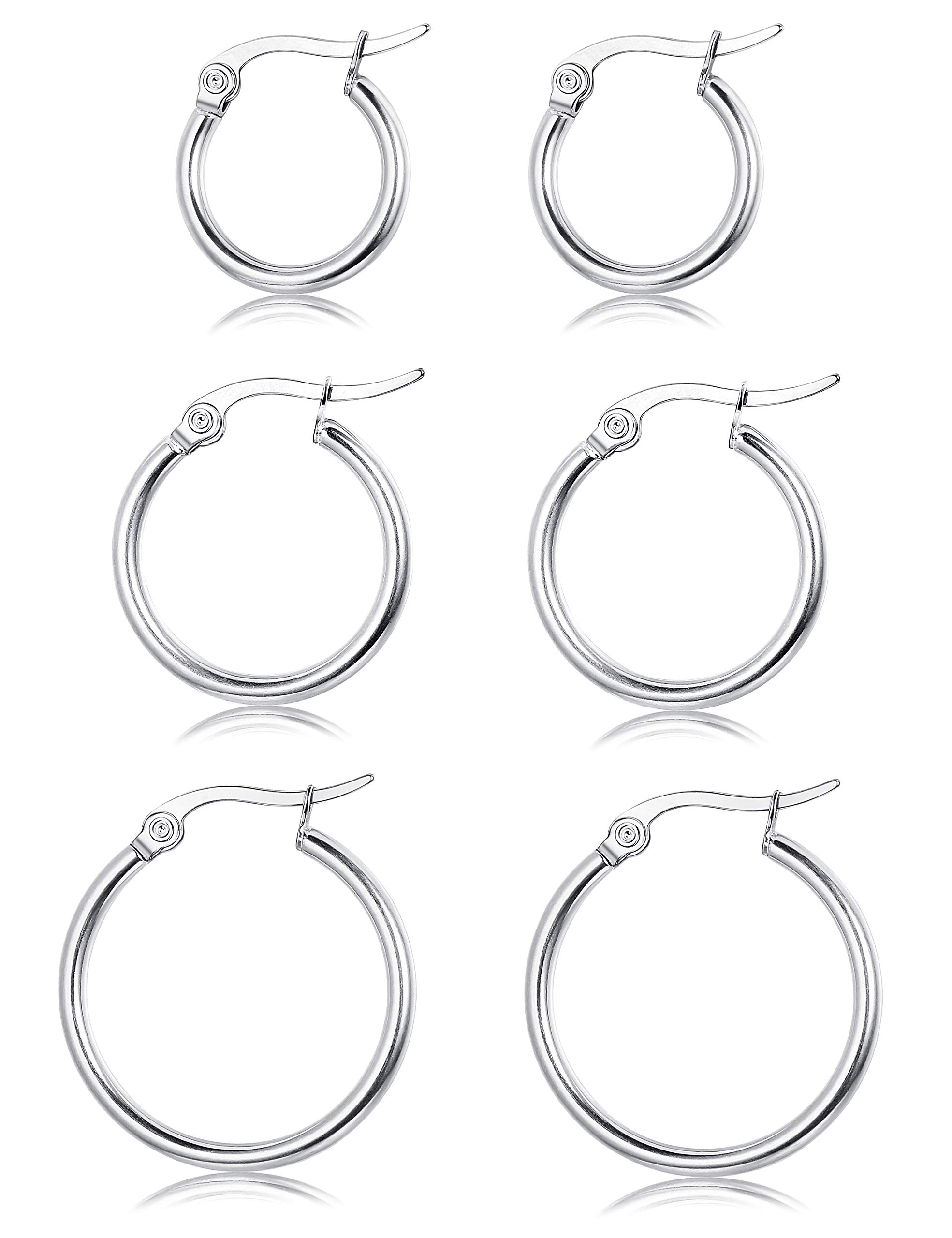 3 Pairs Sterling Silver Round Hoop Earrings for Women - Lightweight Click-Top Hypoallergenic Hoops 10-20mm | Perfect for Everyday Wear, Office & Special Occasions