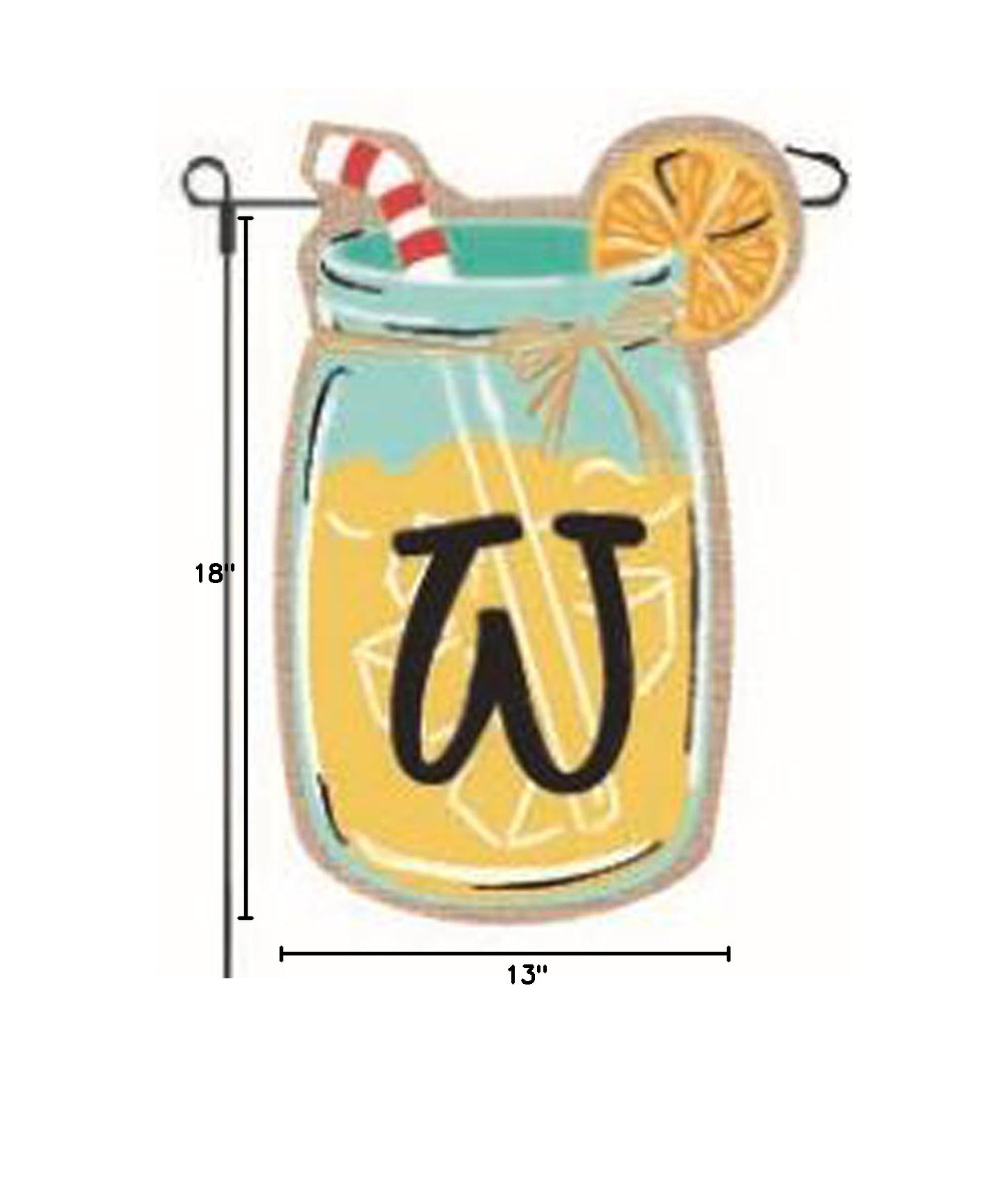 JEC Monogram Lemonade Mason Jar Burlap Summer Garden Flag 12.5 x 18 Inches - Personalized Letter W Outdoor Decor for Patio, Yard & Seasonal Home Decoration