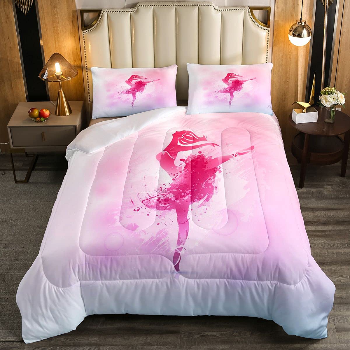 Ballet Art Comforter Set for Girls & Teens - Pink Graffiti Style Duvet Cover, Breathable Full Size Bedding Set | Perfect for Kids' Rooms, Teen Bedrooms & Ballet-Themed Decor