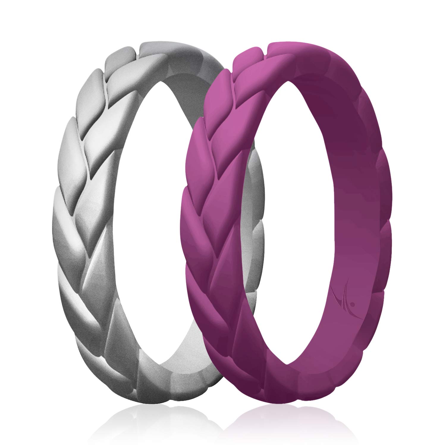 ROQ Thin Silicone Wedding Bands for Women - Elegant Flame Leaves Design Bridal Jewelry Set, Stackable Promise & Anniversary Rings - Perfect for Daily Wear, Gym, Travel & Outdoor Activities