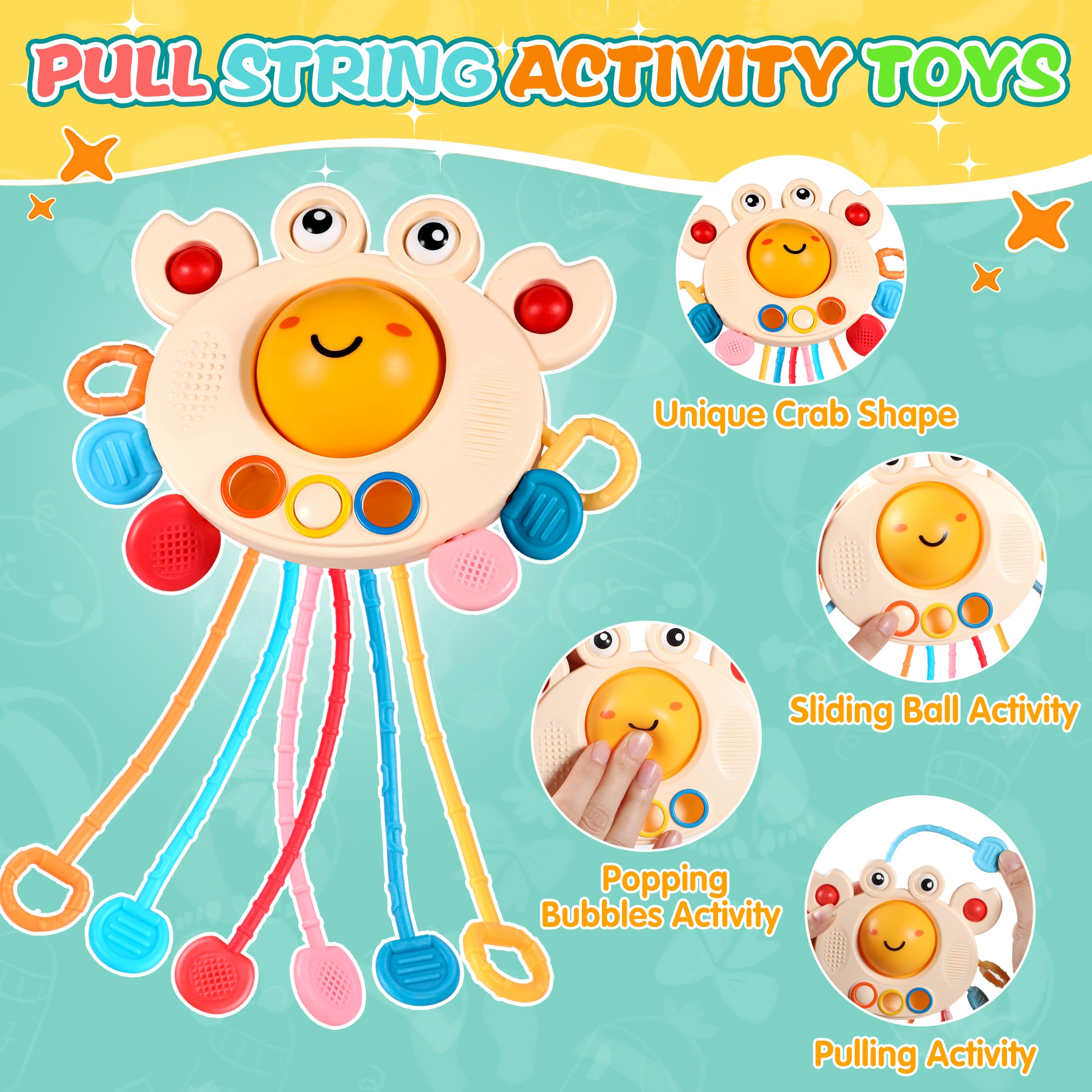 Montessori Toys for Babies 6-12 Months | 6-in-1 Educational Baby Toys Set with Sensory Bin, Pull String & Stacking Blocks | Developmental Learning Toys for 6-18 Month Olds | Perfect Gift for 1-2 Year Old Toddlers | Great for Sensory Play, Motor Skills & Early Learning at Home