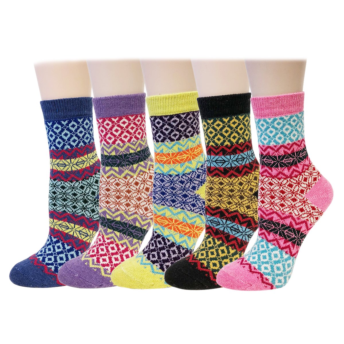 Allydrew Nordic Print Wool Socks - Soft & Warm Winter Socks for Men & Women - 5 Pairs Pack - Perfect for Hiking, Home & Office Comfort