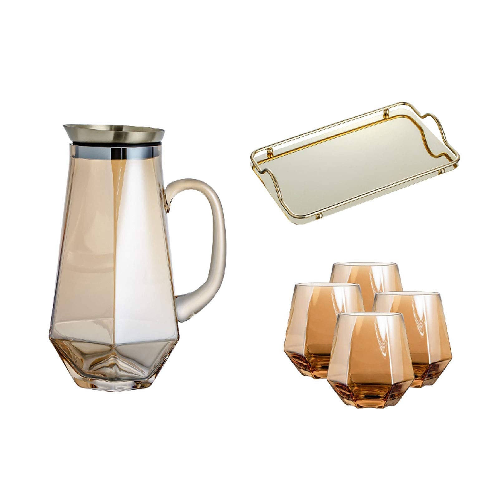 Premium Glass Tea Set with Teapot, Teacups & Stainless Steel Tray - Hexagonal Filtering Mug for Home & Office Use | Elegant Afternoon Tea, Coffee Break & Gift Set