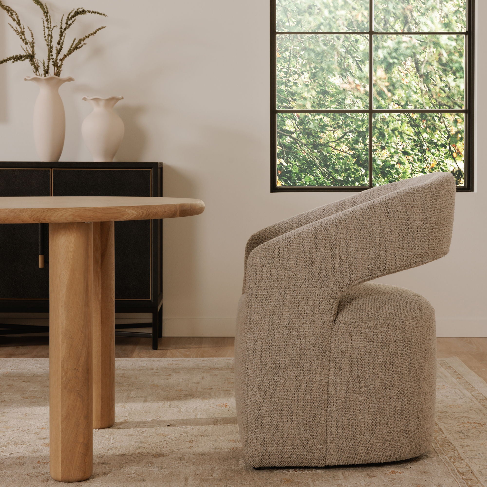 Barrow Performance Fabric Rolling Dining Chair - Pearl Silver - Modern & Comfortable Office & Home Dining Room Chair for Work & Entertaining