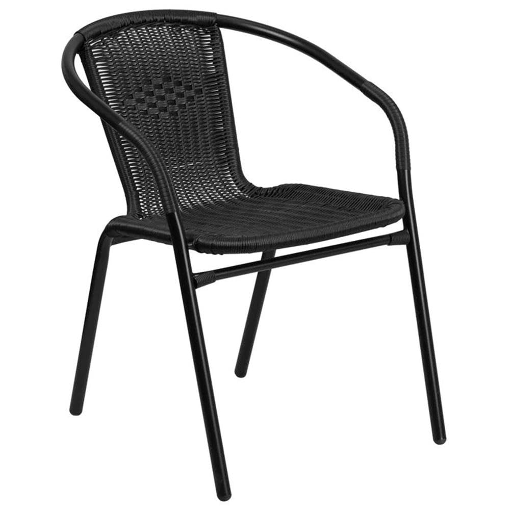 BOWERY HILL 5-Piece Black Rattan and Glass Round Patio Dining Set - Outdoor Furniture for Garden, Poolside & Backyard Entertaining