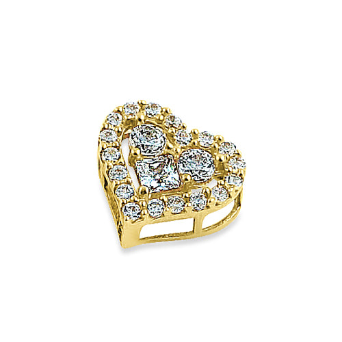 14K Yellow Gold Sparkle Heart Pendant with Round & Princess Cut CZ Stones - Perfect for Valentine's Day Gifts, Anniversary Presents & Everyday Elegance