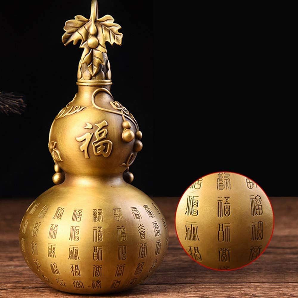 Pure Copper Hollow Opening Large Gourd Ornament - 35cm Feng Shui Home Decor for Living Room, Office & Meditation Space | Handcrafted Baifu Lucky Charm Decoration