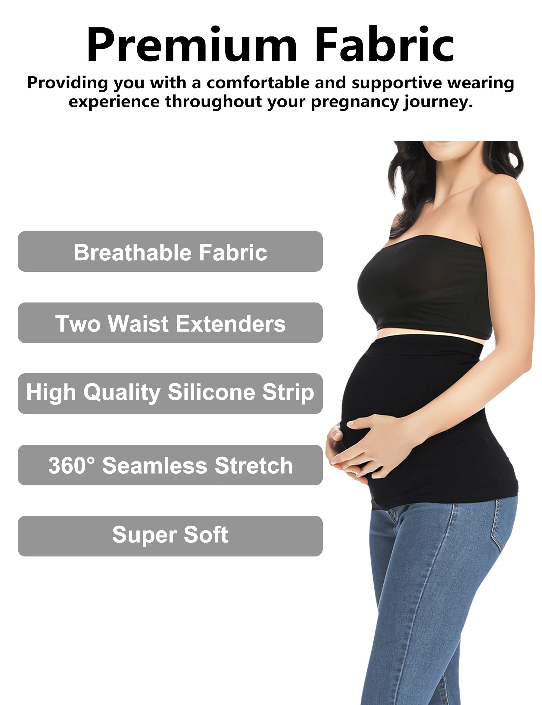 Pregnancy Belly Band for Women - Maternity Support Belt for Pants & Jeans - Postpartum Abdominal Wrap for Comfort & Back Pain Relief - Perfect for Work, Exercise & Everyday Wear