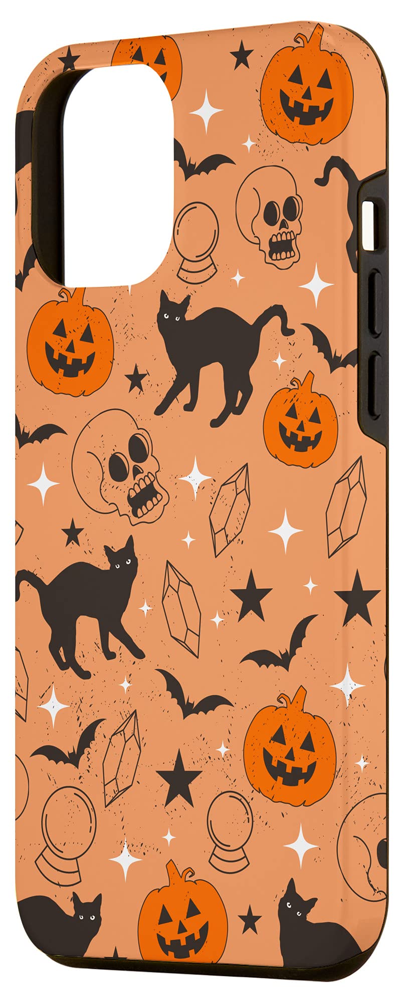 iPhone 12 Pro Max Case - Vintage Halloween Design with Pumpkins, Cats, Witches, Crystals & Bats | Protective Phone Cover for Fall Season, Spooky Parties & Witchy Aesthetic Lovers