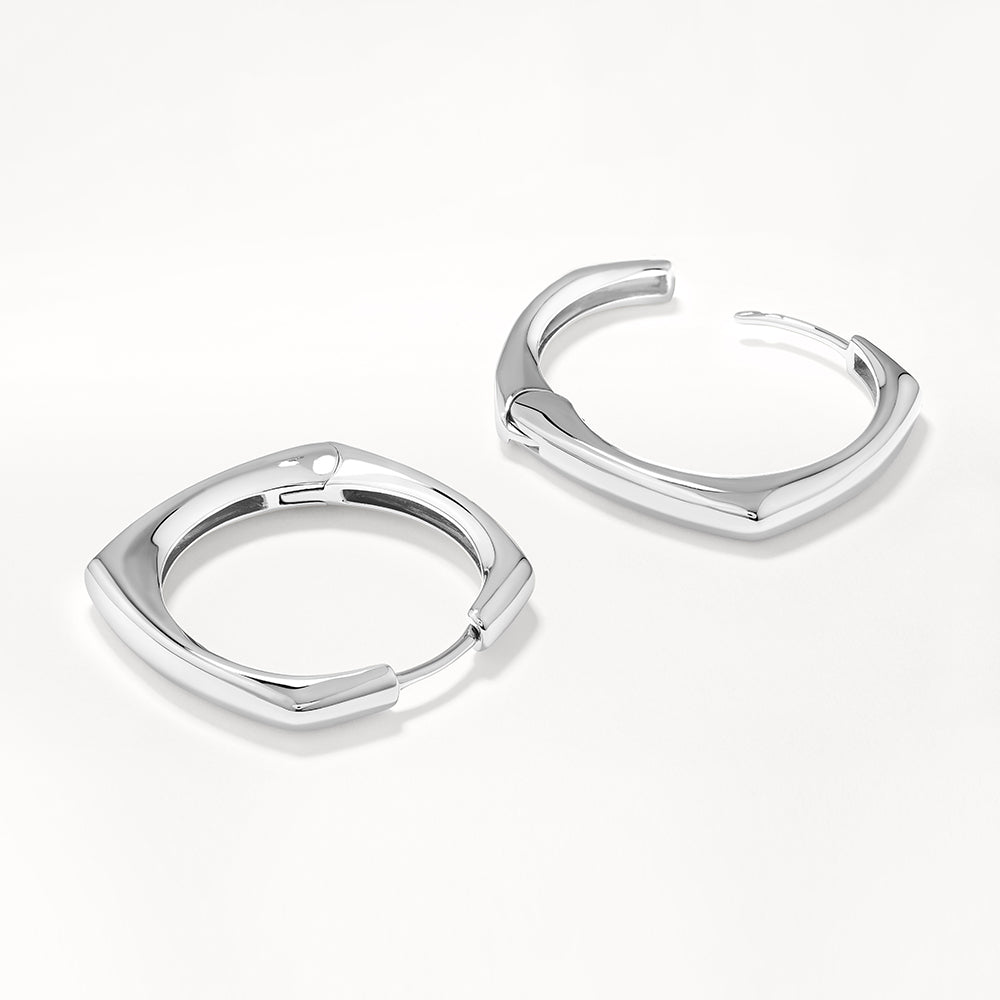Sterling Silver Maxi Square Edge Hoops - Elegant Statement Earrings for Women | Perfect for Parties, Weddings & Everyday Wear