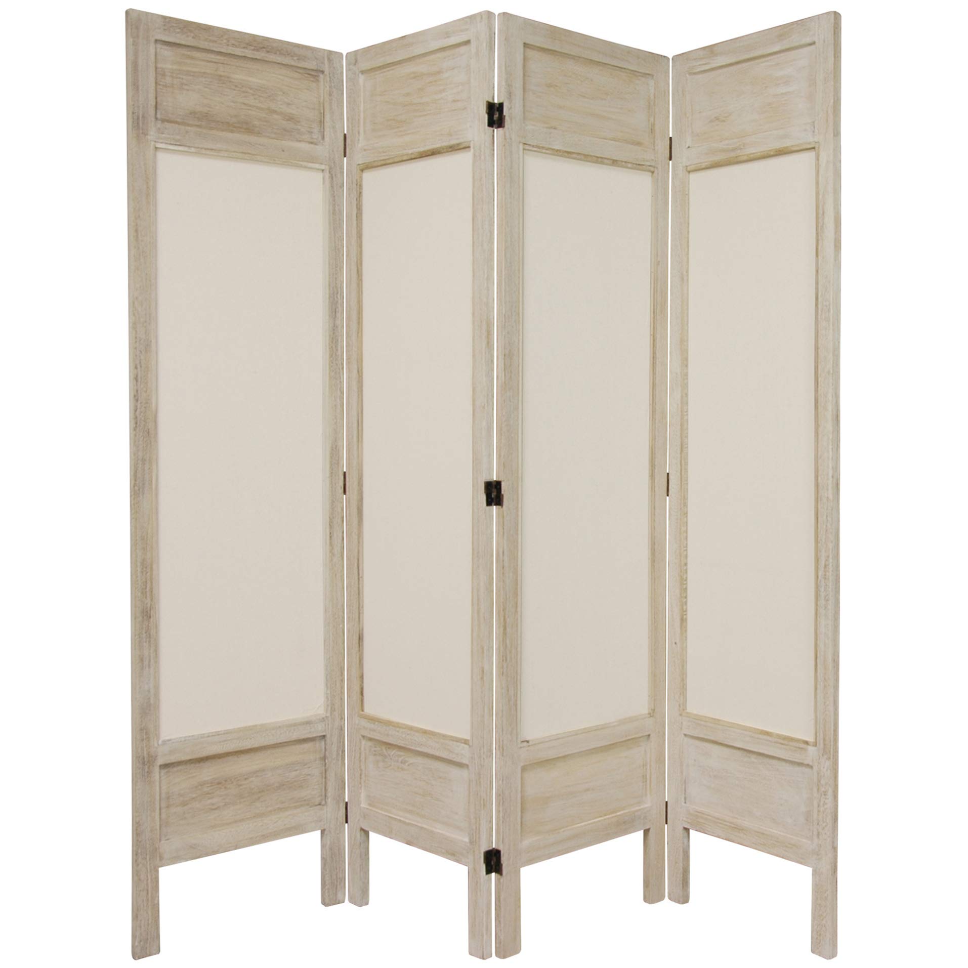 5.5 ft Tall Red Lantern Solid Frame Fabric Burnt White 4-Panel Room Divider - Perfect for Home Decor, Office Partition & Asian-Themed Events
