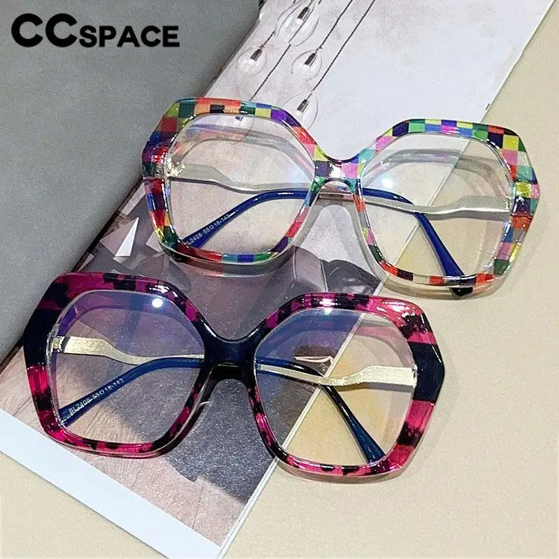 CCspace Women's Full Rim Large Polygon Plastic Eyeglasses 57426 - Trendy Geometric Frame for Women, Lightweight & Durable Eyewear for Work, Reading, and Fashion Accessories