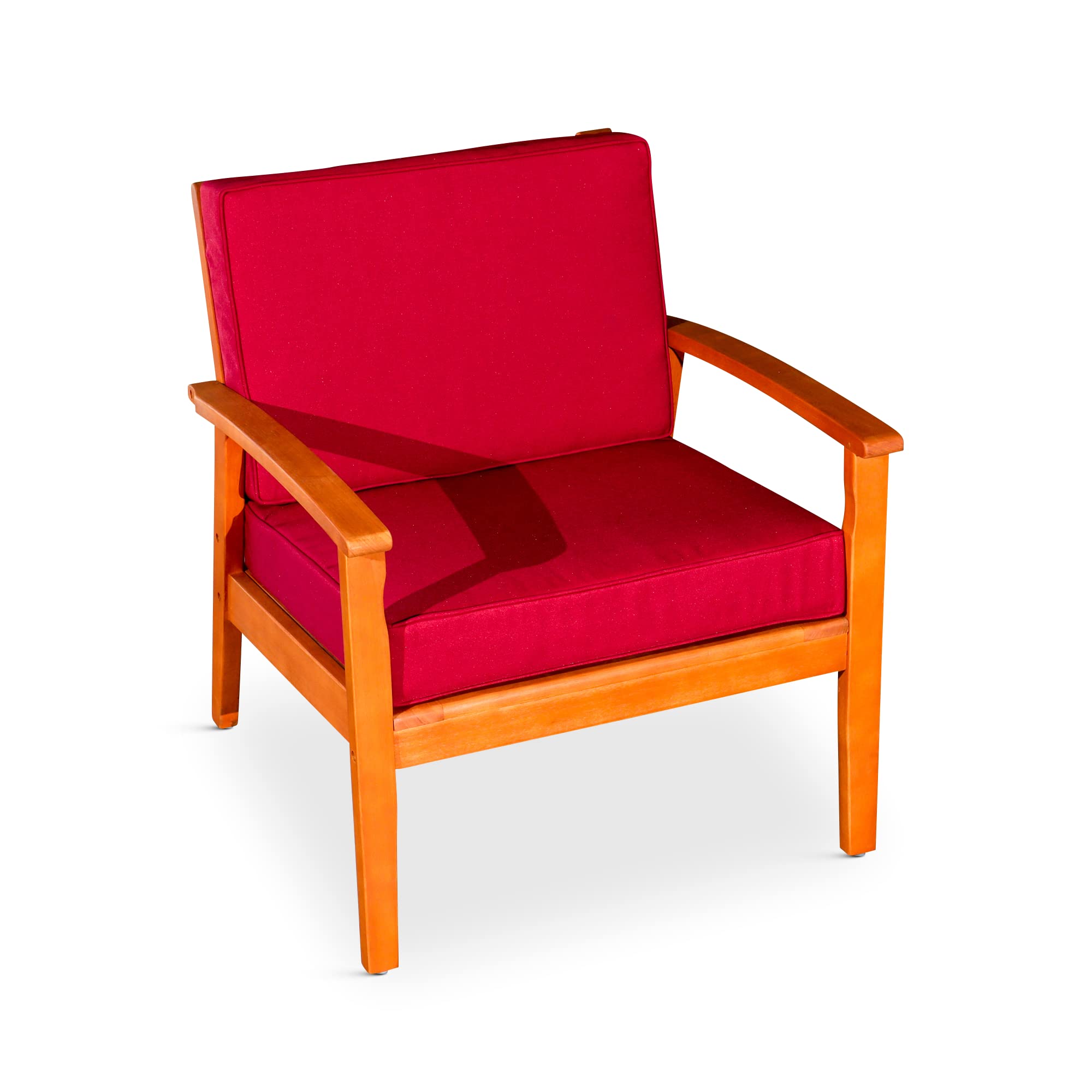 DTY Outdoor Living Longs Peak Deep Seat Eucalyptus Chair - Natural Oil Finish, Burgundy Cushions | Patio Furniture for Backyard, Garden & Poolside Relaxation