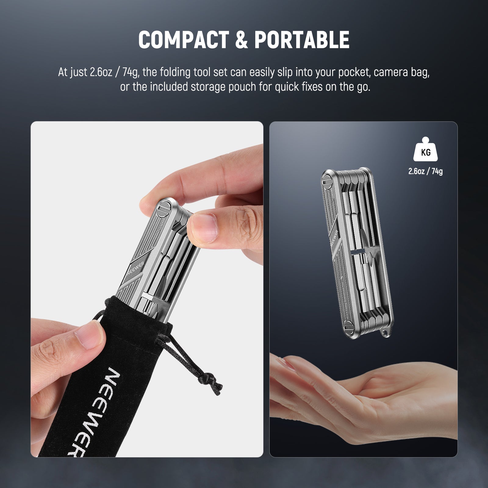 NEEWER UA048 10-in-1 Folding Screwdriver Set - Compact Multi-Tool for Home Repair, Electronics, and DIY Projects