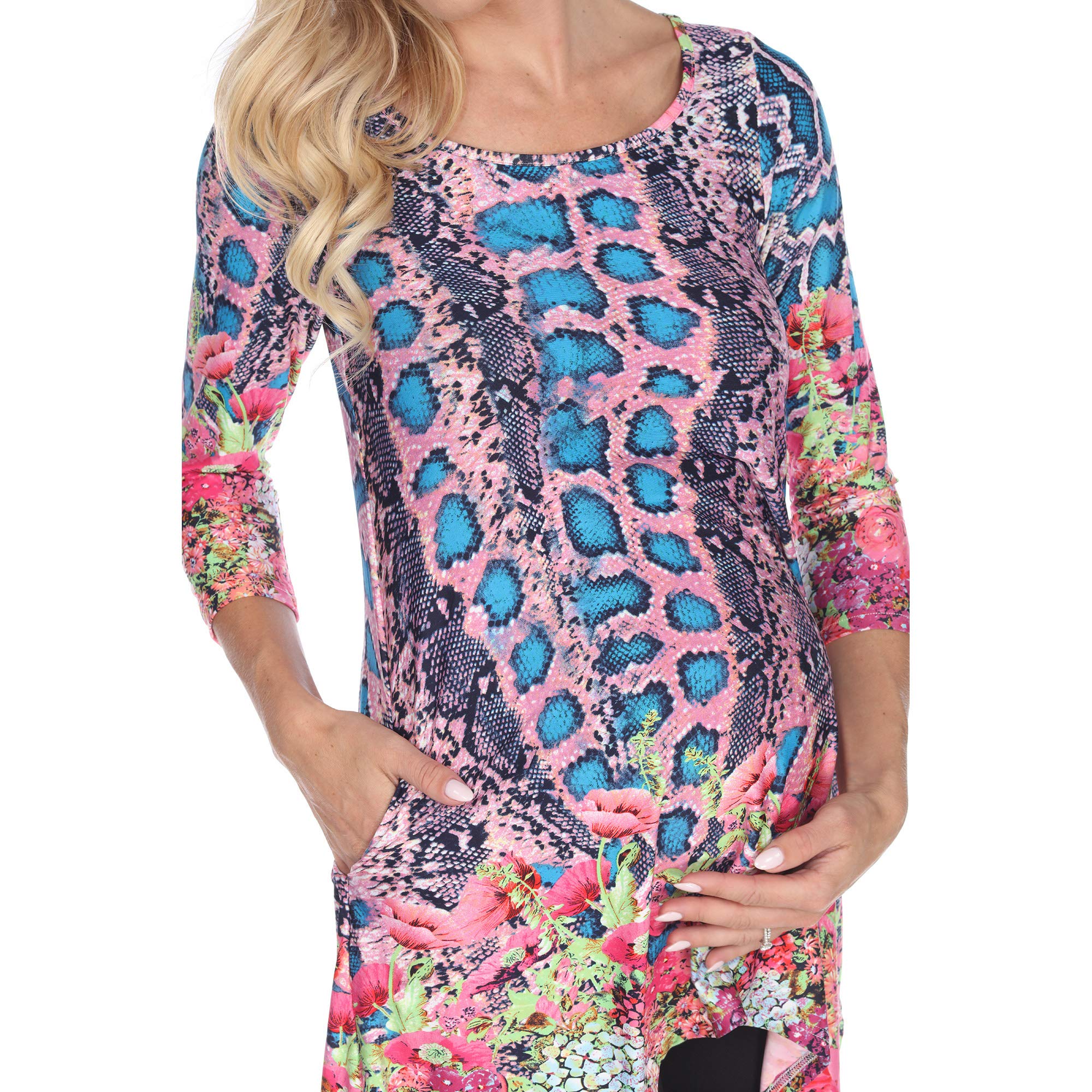White Mark Women's Maternity Long Sleeve Arlene Printed Tunic Top - Comfortable Pregnancy Shirt for Work, Casual & Nursing - Flowy Maternity Blouse for Everyday Wear