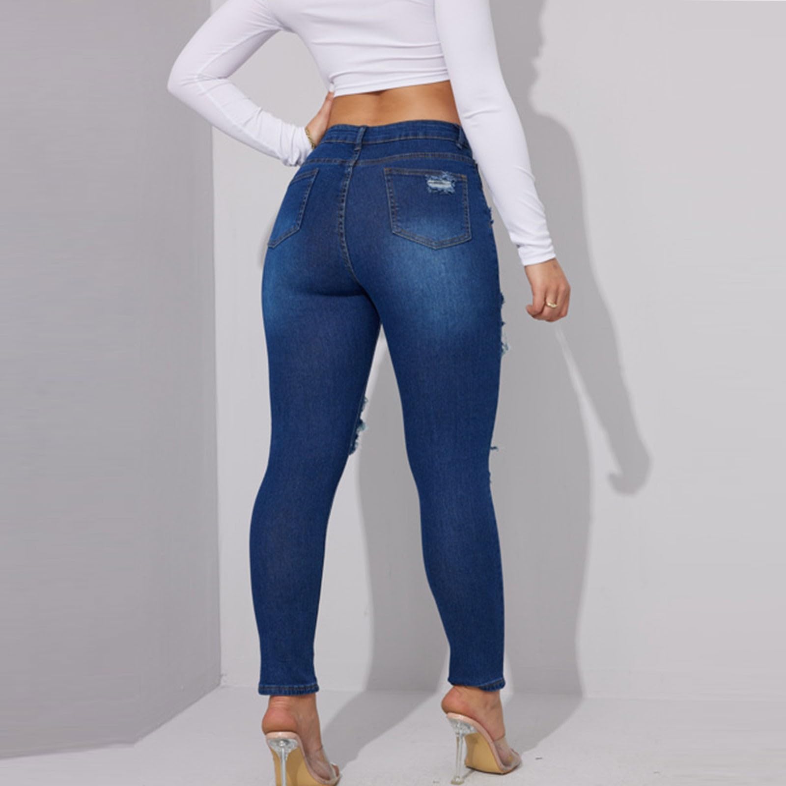 Women's High Waisted Straight Wide Leg Baggy Jeans - Stretchy Skinny Fit & Butt Lifting Design - Trendy Ripped Denim Pants for Casual Wear, Street Style & Night Out