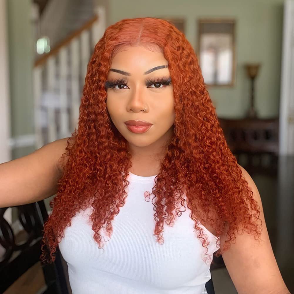 13x4 Lace Front Wig for Black Women - 20 Inch Deep Curly Ginger Orange Human Hair Wig with Pre-Plucked Hairline & Thick Ends | Perfect for Daily Wear, Cosplay & Special Occasions