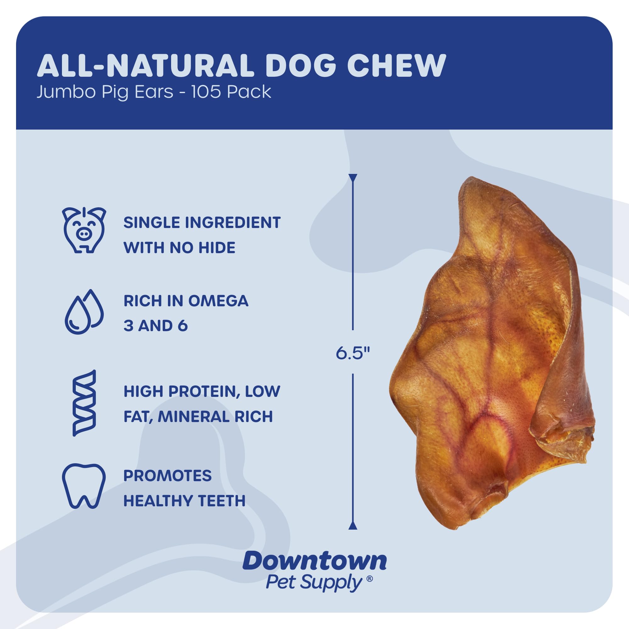 Premium Natural Pig Ears Dog Treats - 105 Pack | All-Natural Chews from South America & Turkey | Perfect for Training, Dental Health & Long-Lasting Entertainment